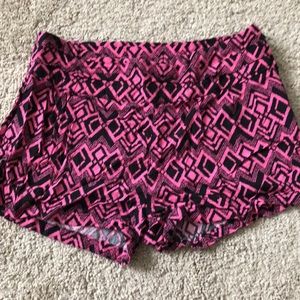 Pink and Black Geometric Cotton Shorts